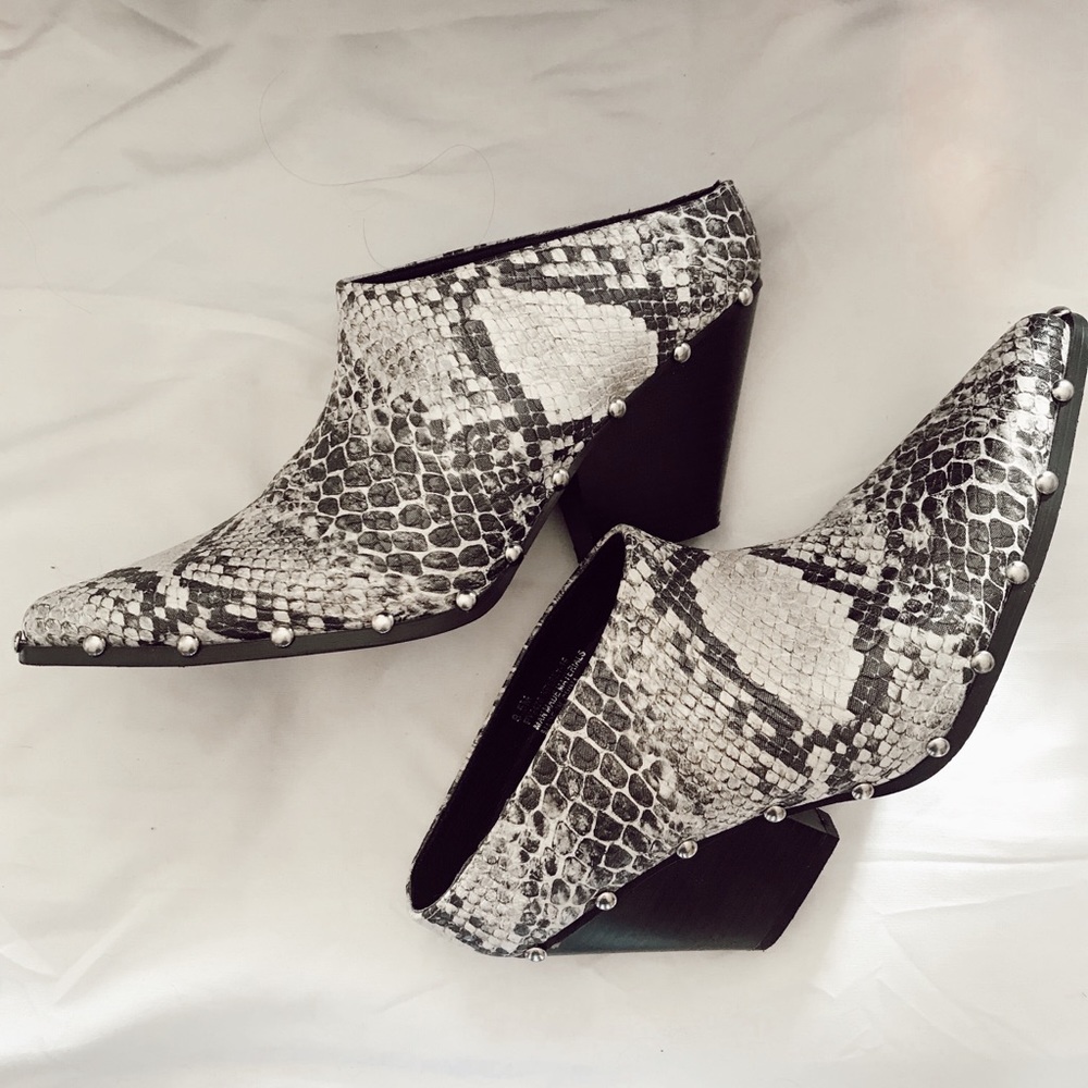 Faux snake skin mules